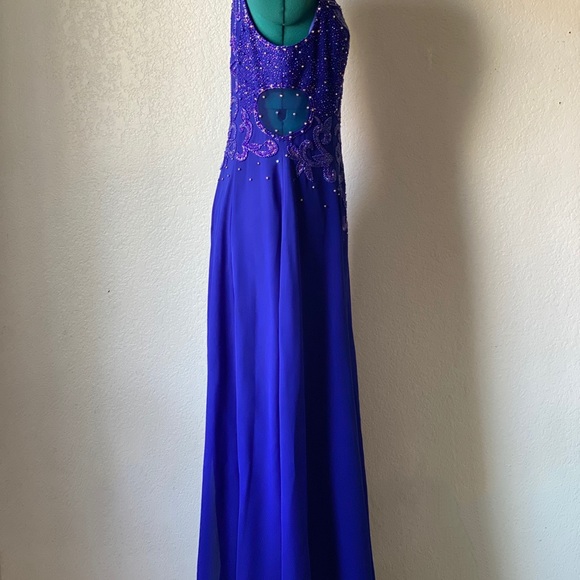 Beautiful  blue beaded Prom  formal dress sz M - Picture 3 of 7